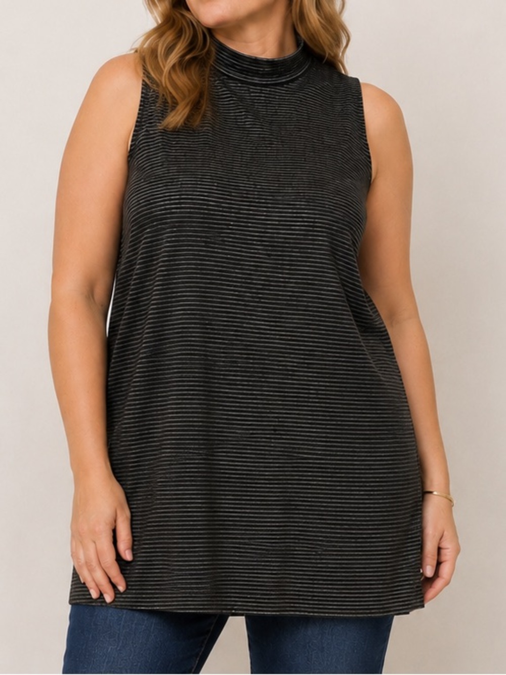 🇨🇦 Retroluxe Made in Canada Black Metallic Stripe Mock Neck Top Size 2X Evening
